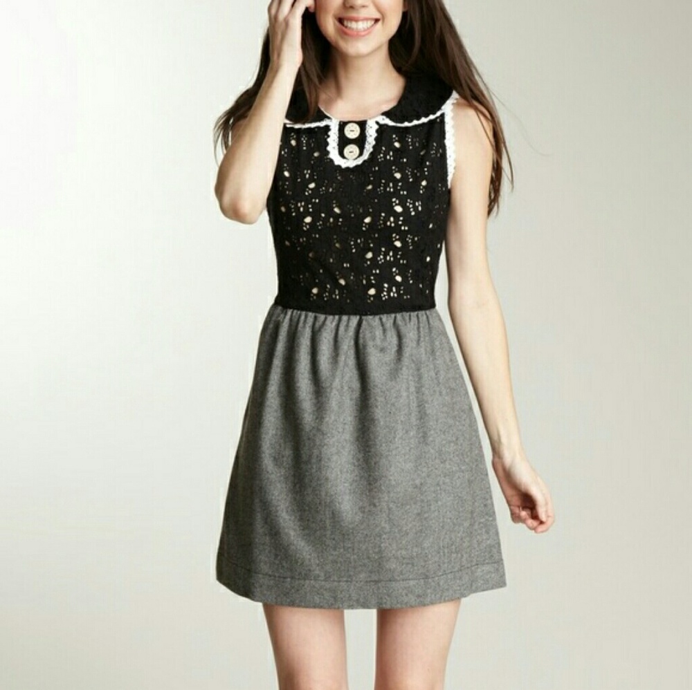 Modcloth Knitted Dove Peter Pan Collar Dress S/M